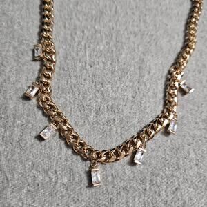 Macy's Emerald-Cut Cubic Zirconia in Gold-Plated Brass Metal Link Necklace